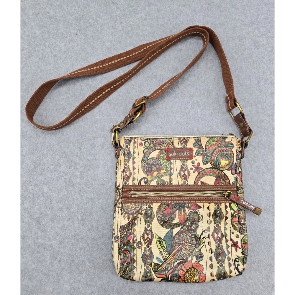 Sakroots‎ 11X11 Owl Crossbody Bag Shoulder Purse Coated Canvas- Adjustable Strap